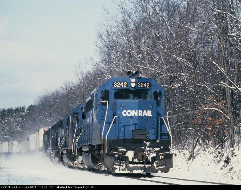 CR 3242 leads an intermodal east on this snowy day